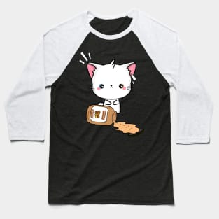 Cute White Cat spilled a jar of peanut butter Baseball T-Shirt